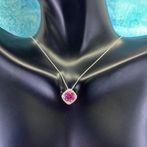 14K Gold Created Pink Sapphire & Diamond Pendant